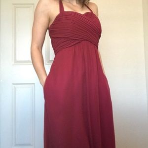 Maroon Maxi Dress Halter Top With Pockets